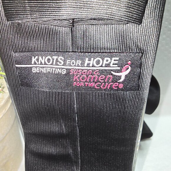 KNOTS FOR HOPE BREAST CANCER AWARENESS TIE  MENS BLACK WITH PINK BOW - Picture 4 of 6